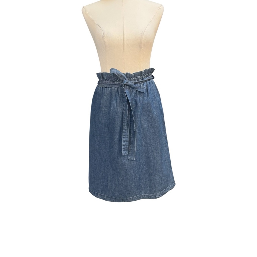 DownEast Denim Skirt Size Medium Paperbag Tie Waist Blue Jean